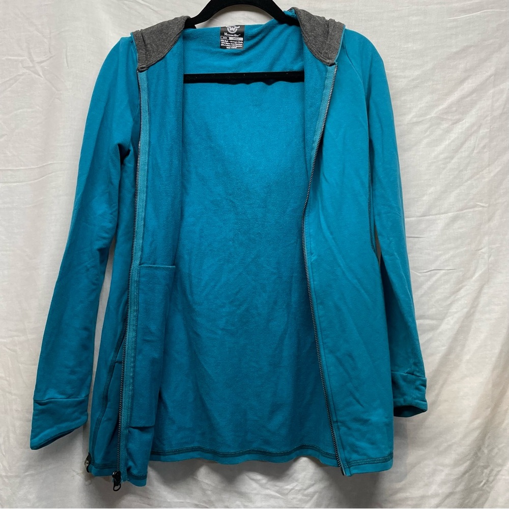 Moosejaw lakeside zip up cardigan blue with hood size small
